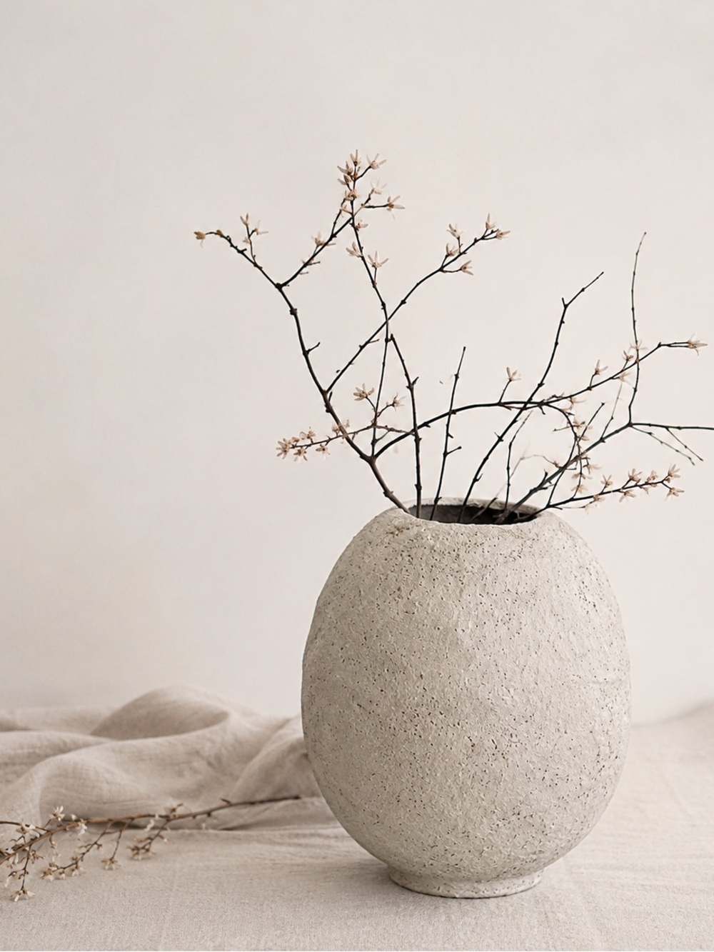 13” Large Handmade Papier-Mâché Vase | Organic Textured Art Vessel | Neutral Dec